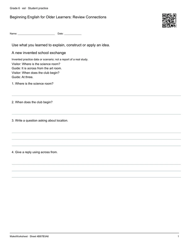 Beginning English for Older Learners: Review Connections: first student practice page