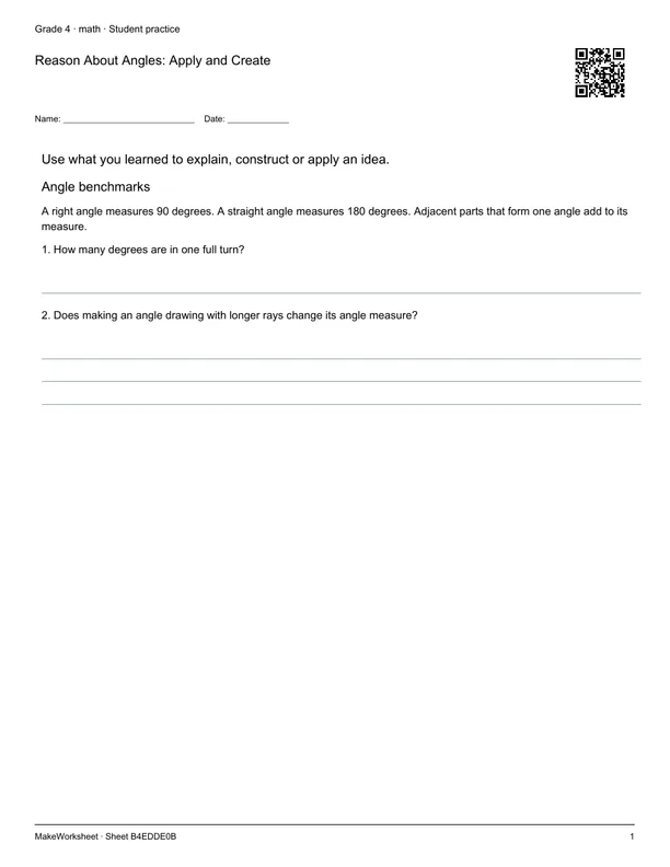 Reason About Angles: Apply and Create: first student practice page