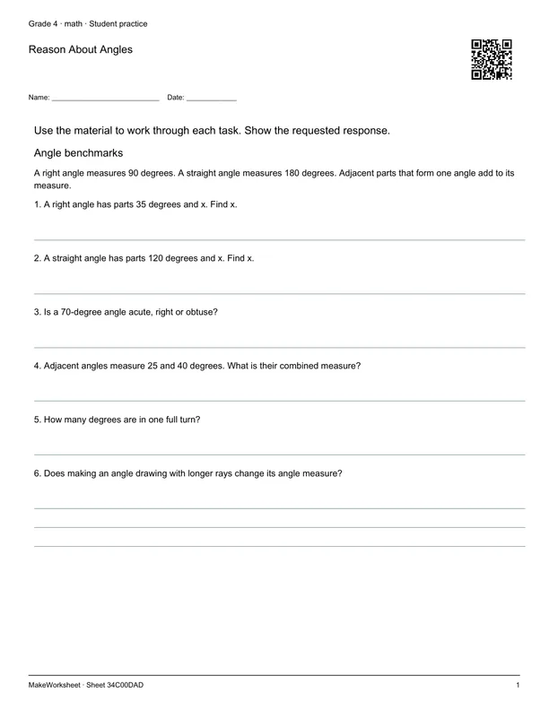 Reason About Angles: first student practice page