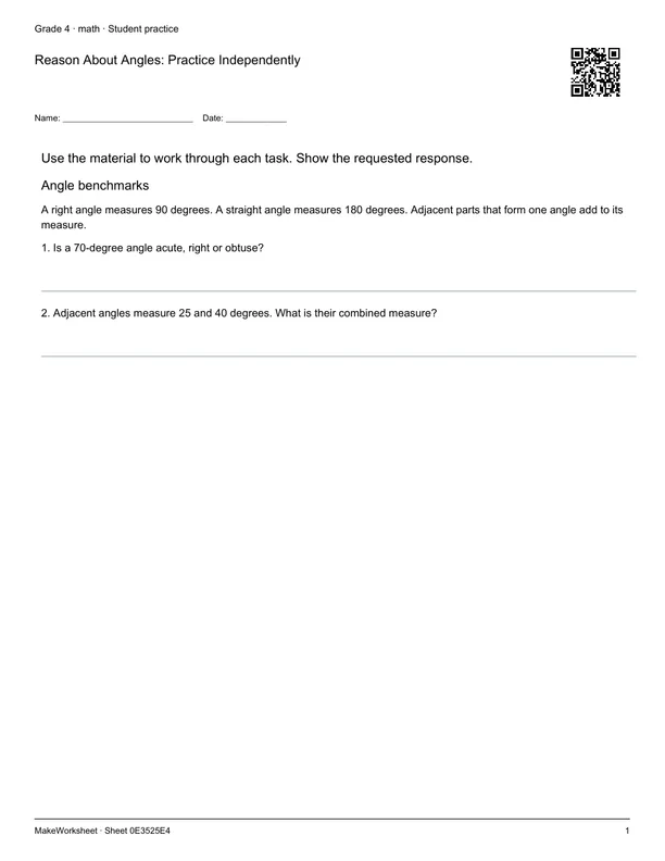 Reason About Angles: Practice Independently: first student practice page