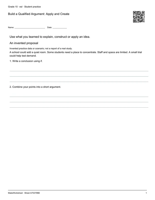 Build a Qualified Argument: Apply and Create: first student practice page