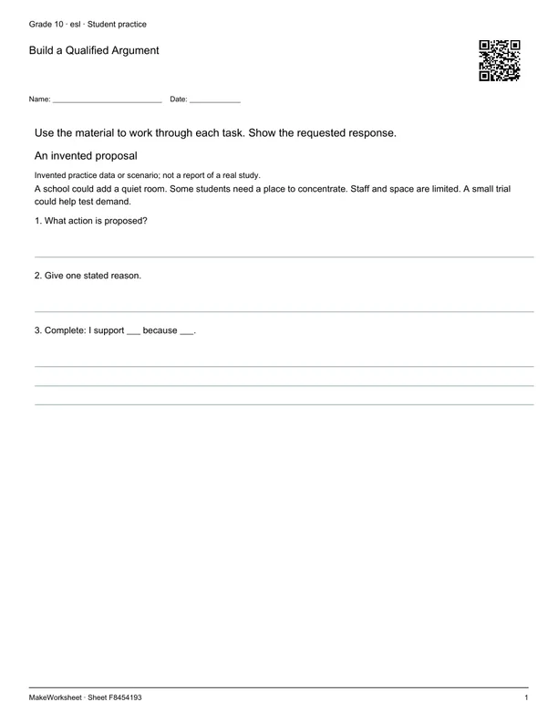 Build a Qualified Argument: first student practice page