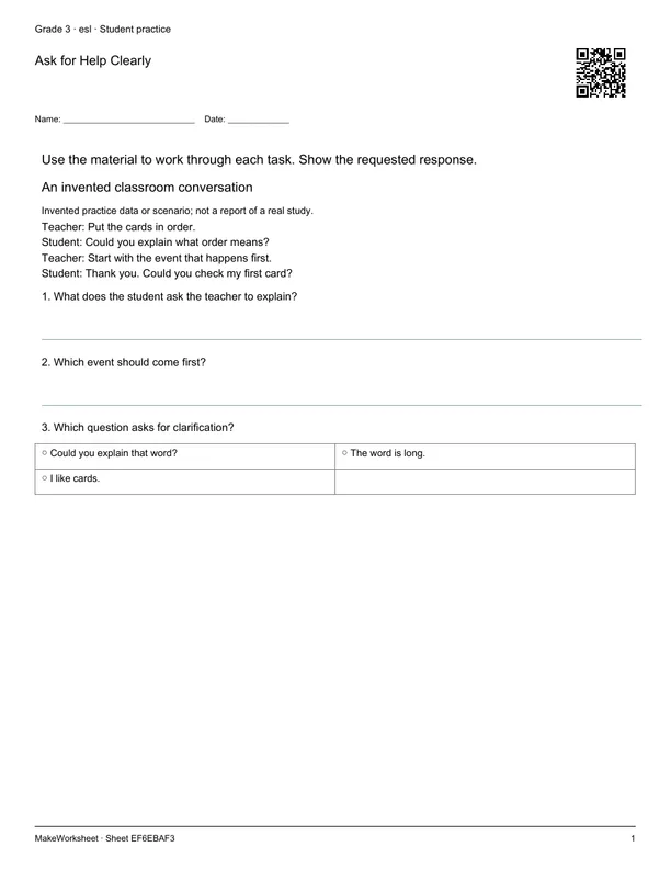 Ask for Help Clearly: first student practice page