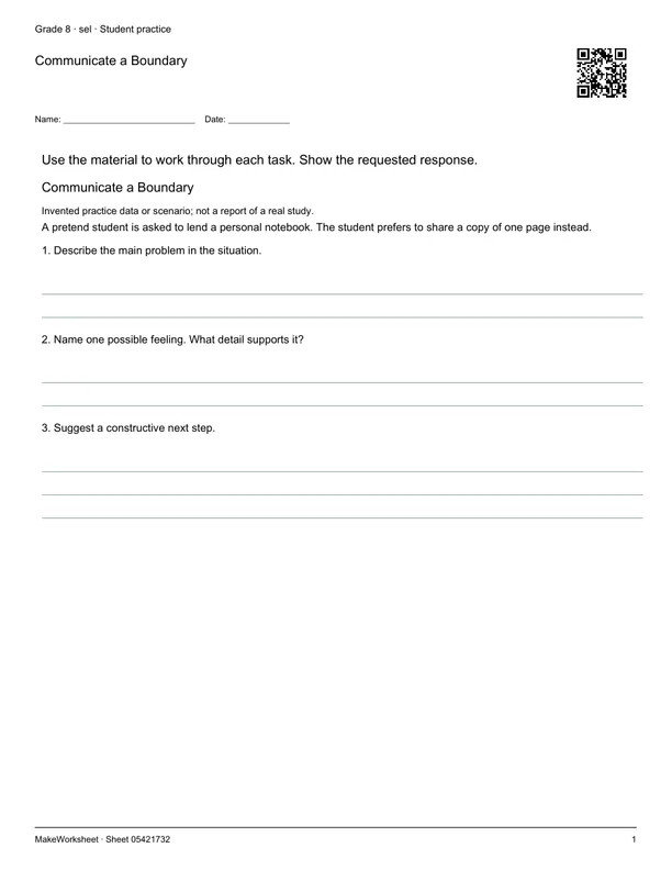 Communicate a Boundary: first student practice page