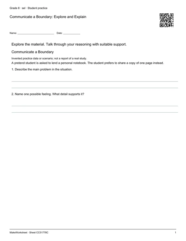 Communicate a Boundary: Explore and Explain: first student practice page
