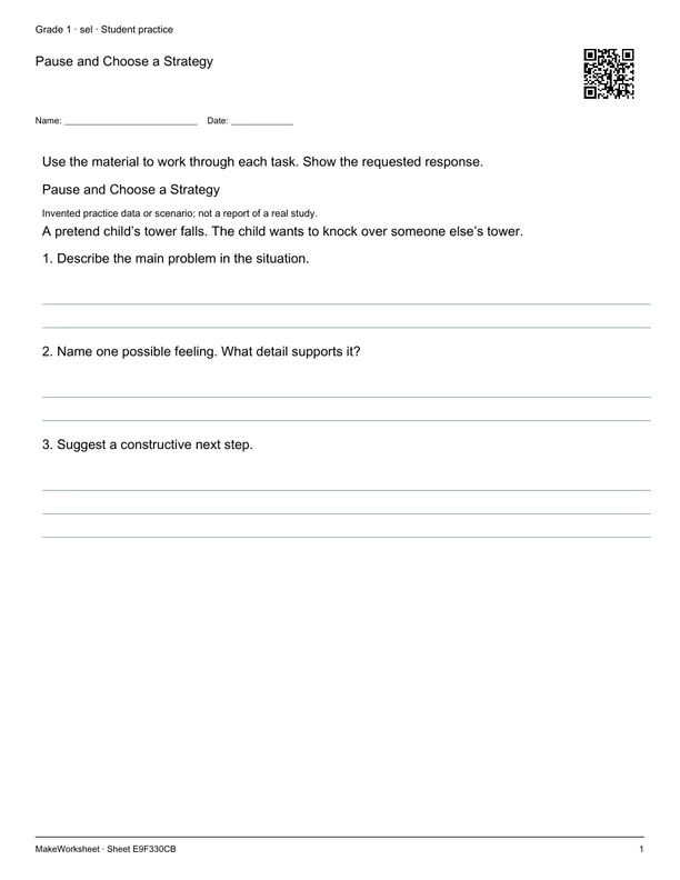 Pause and Choose a Strategy: first student practice page