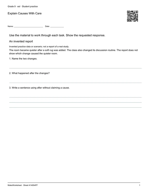 Explain Causes With Care: first student practice page