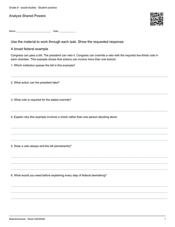 Analyze Shared Powers: first student practice page