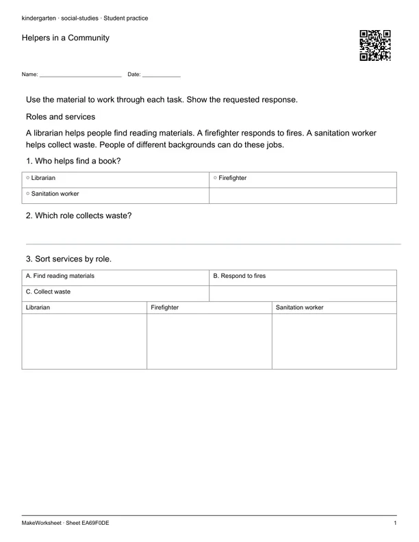 Helpers in a Community: first student practice page