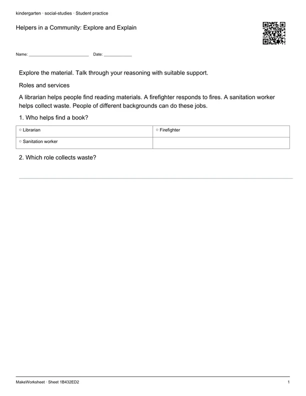 Helpers in a Community: Explore and Explain: first student practice page