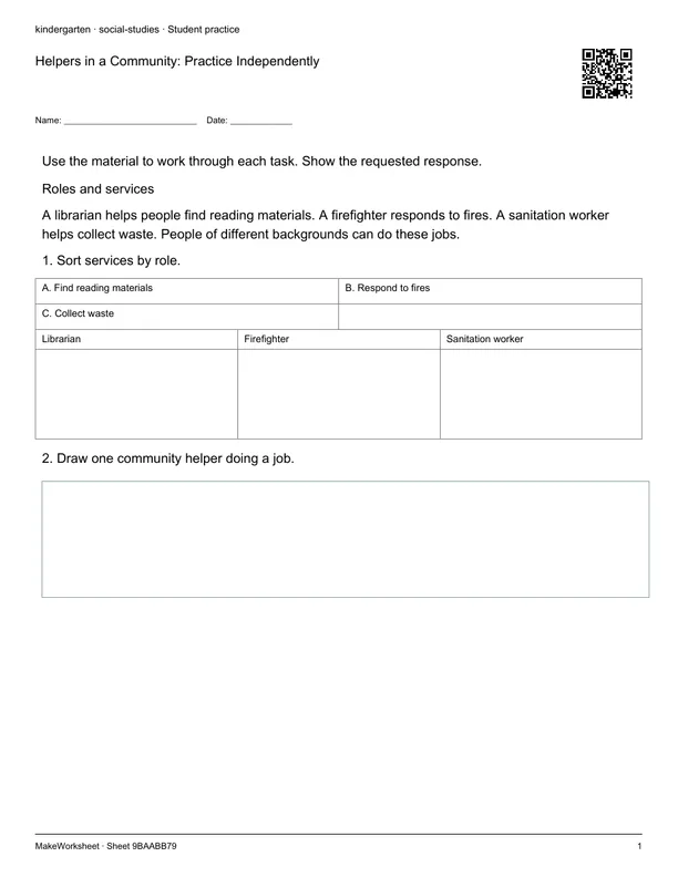 Helpers in a Community: Practice Independently: first student practice page