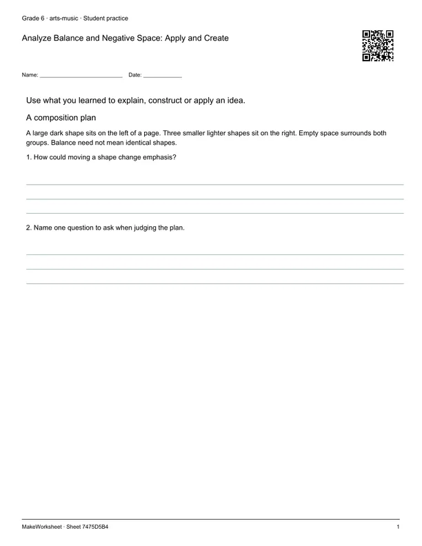 Analyze Balance and Negative Space: Apply and Create: first student practice page