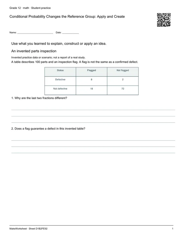 Conditional Probability Changes the Reference Group: Apply and Create: first student practice page