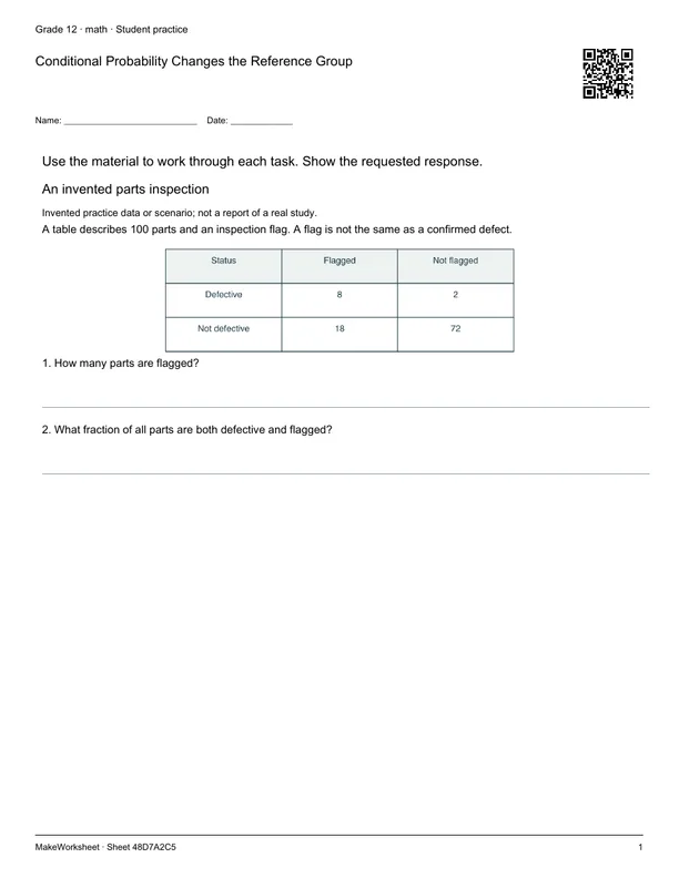 Conditional Probability Changes the Reference Group: first student practice page