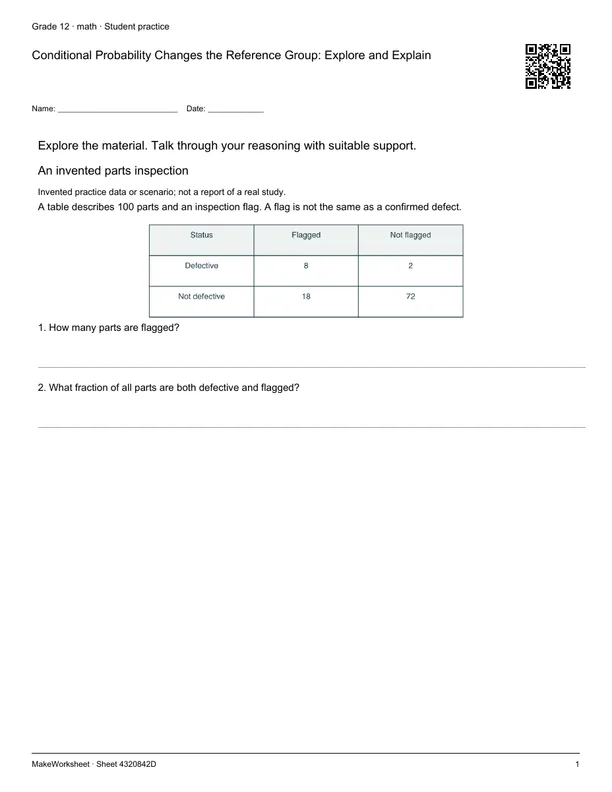 Conditional Probability Changes the Reference Group: Explore and Explain: first student practice page