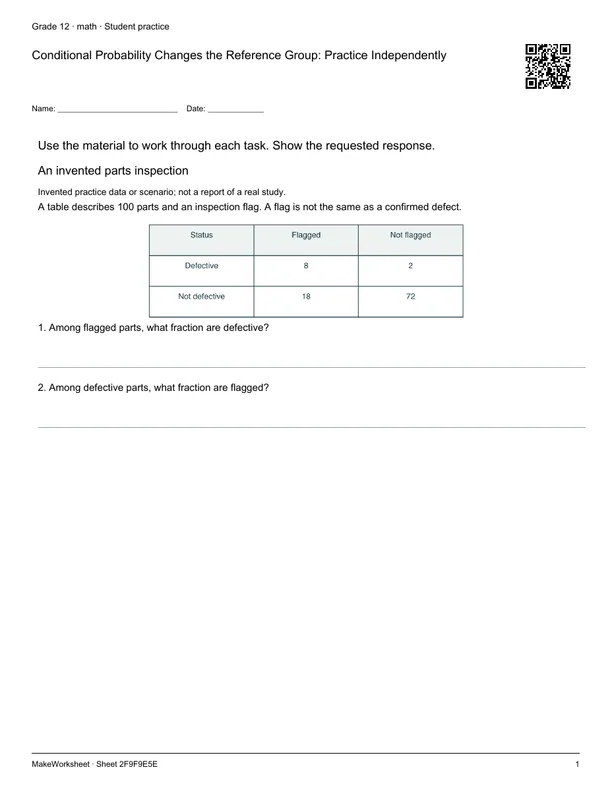 Conditional Probability Changes the Reference Group: Practice Independently: first student practice page