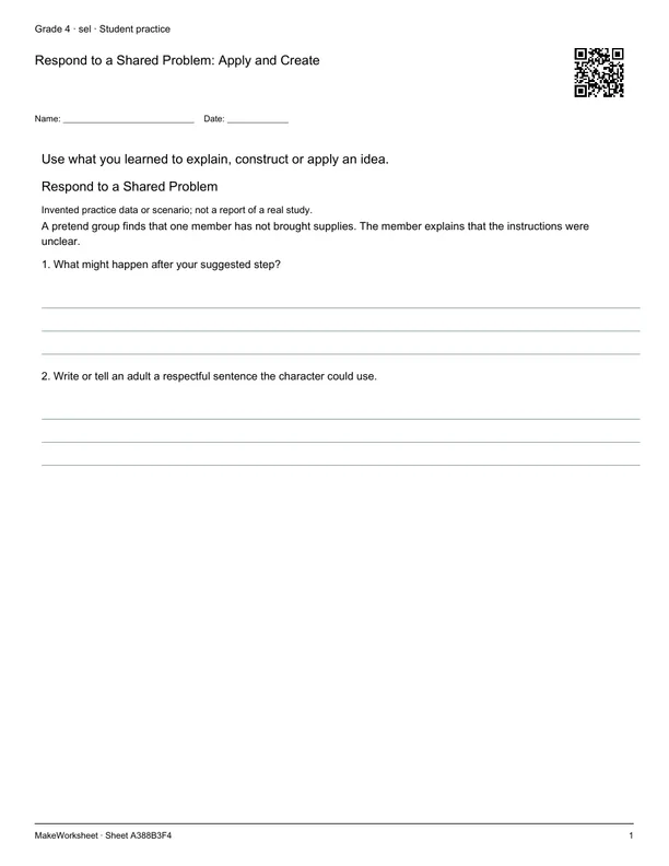 Respond to a Shared Problem: Apply and Create: first student practice page
