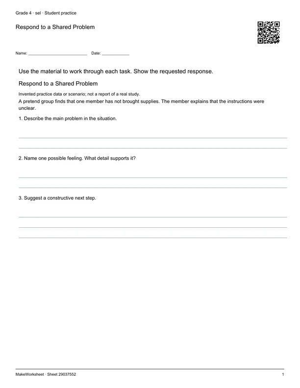 Respond to a Shared Problem: first student practice page