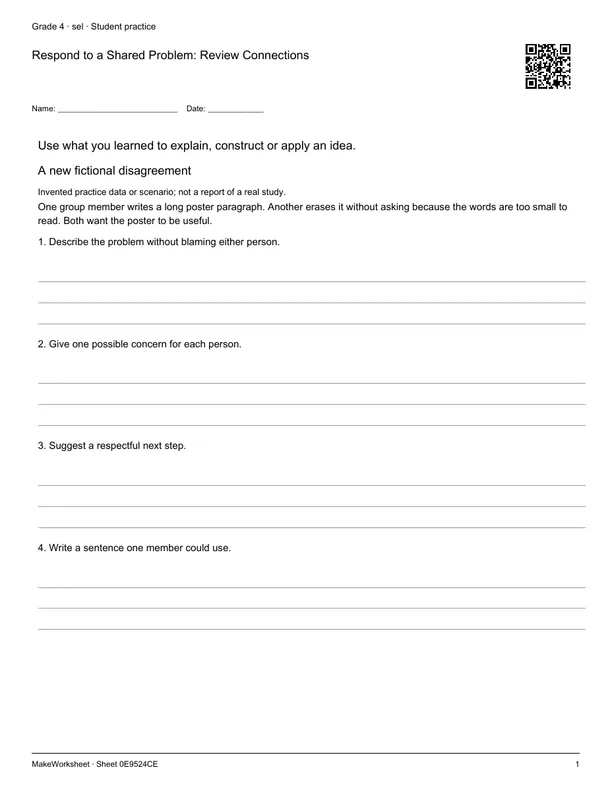 Respond to a Shared Problem: Review Connections: first student practice page