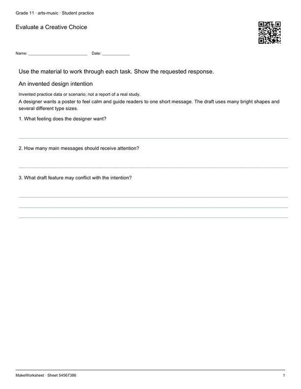 Evaluate a Creative Choice: first student practice page