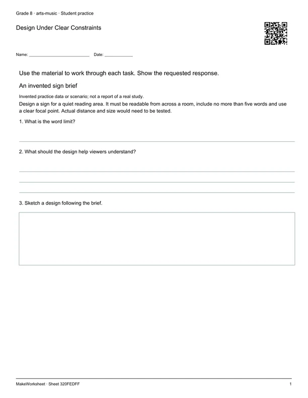 Design Under Clear Constraints: first student practice page