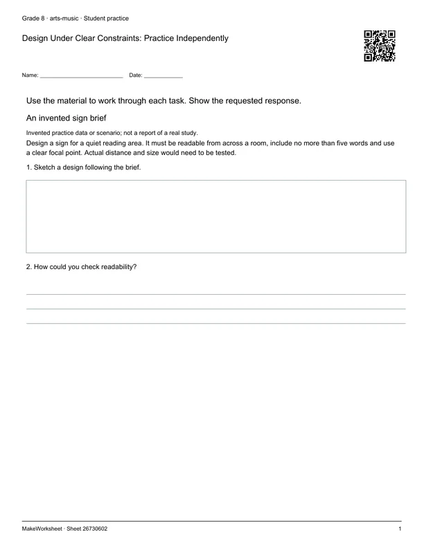 Design Under Clear Constraints: Practice Independently: first student practice page