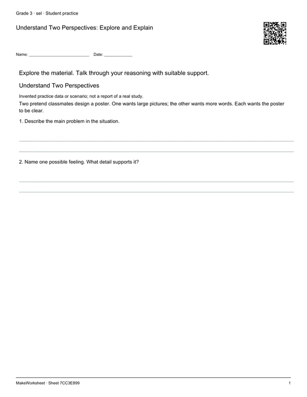 Understand Two Perspectives: Explore and Explain: first student practice page