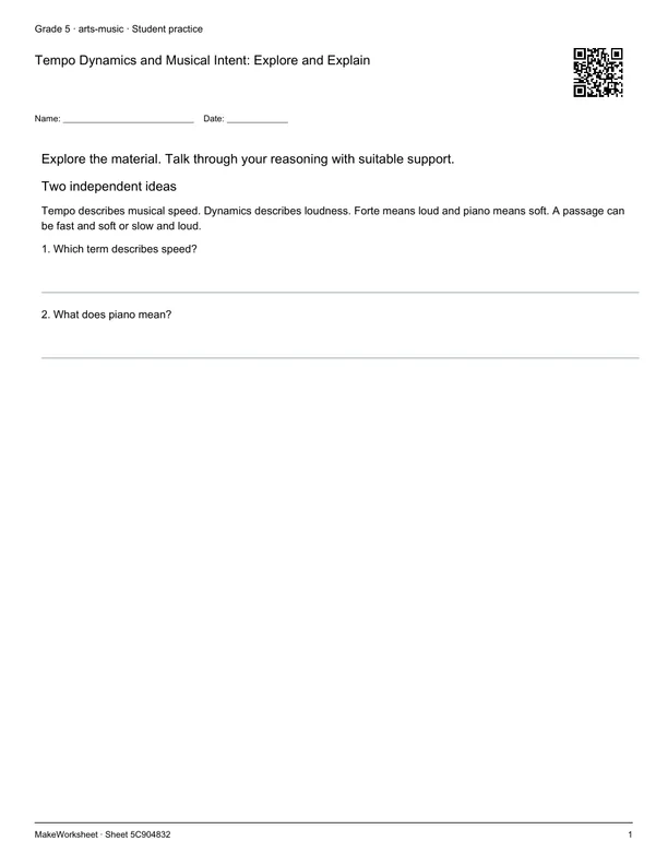 Tempo Dynamics and Musical Intent: Explore and Explain: first student practice page