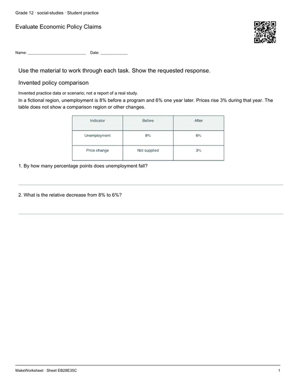 Evaluate Economic Policy Claims: first student practice page