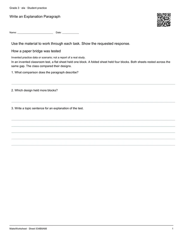 Write an Explanation Paragraph: first student practice page
