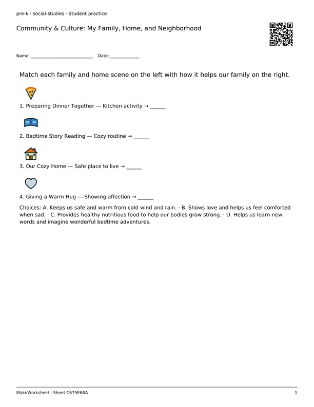 Community & Culture: My Family, Home, and Neighborhood: first student practice page