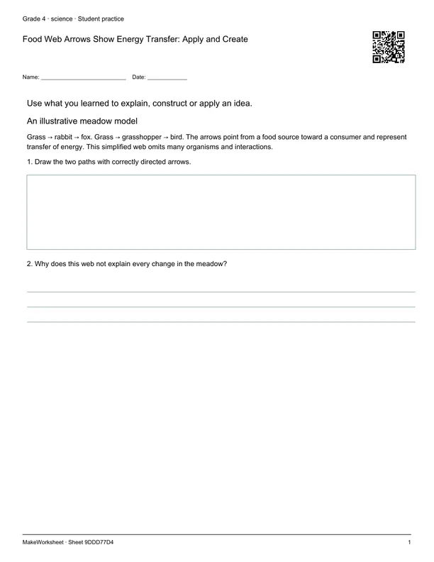 Food Web Arrows Show Energy Transfer: Apply and Create: first student practice page
