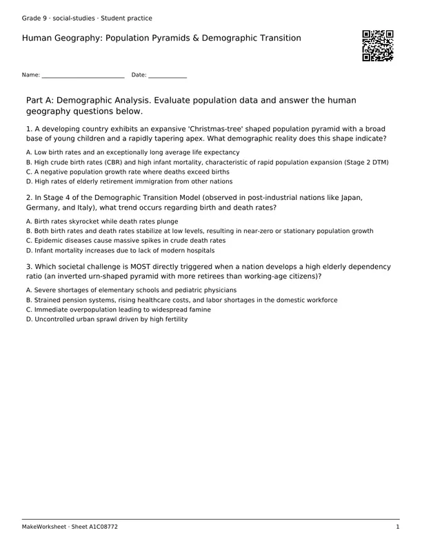 Human Geography: Population Pyramids & Demographic Transition: first student practice page
