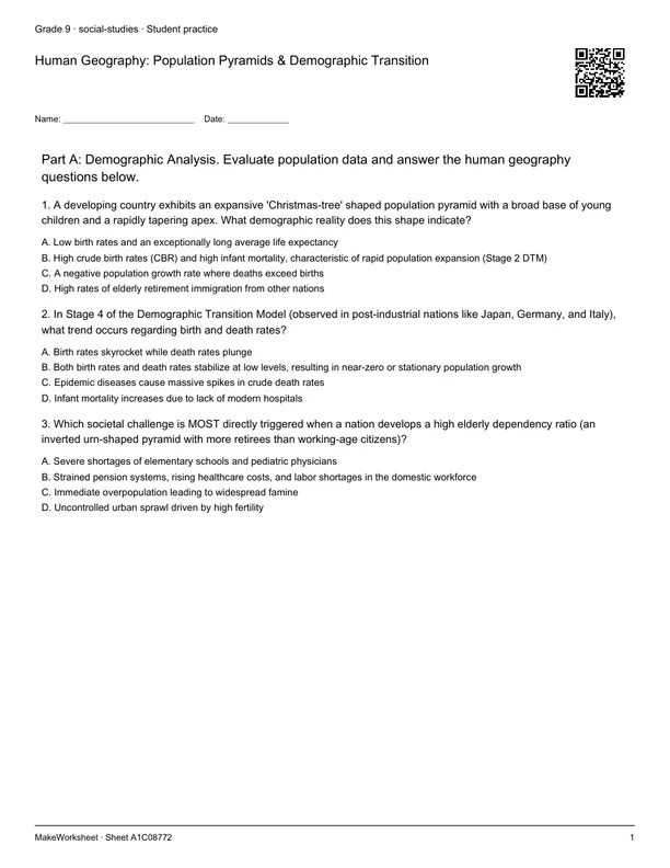 Human Geography: Population Pyramids & Demographic Transition: first student practice page