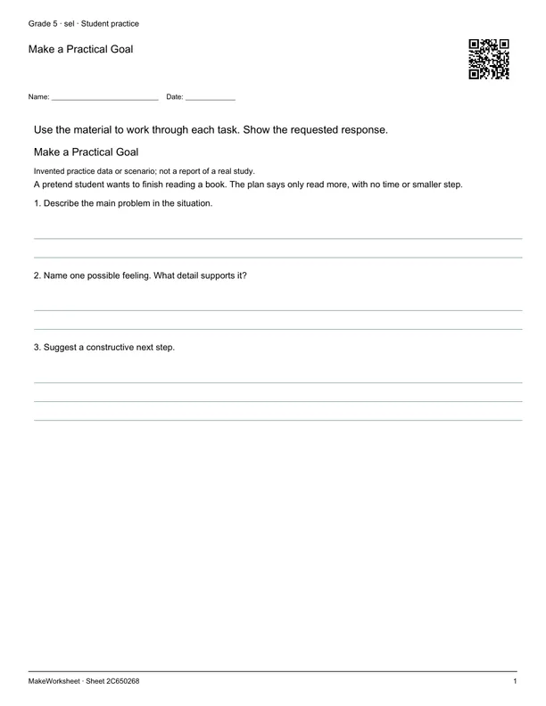 Make a Practical Goal: first student practice page