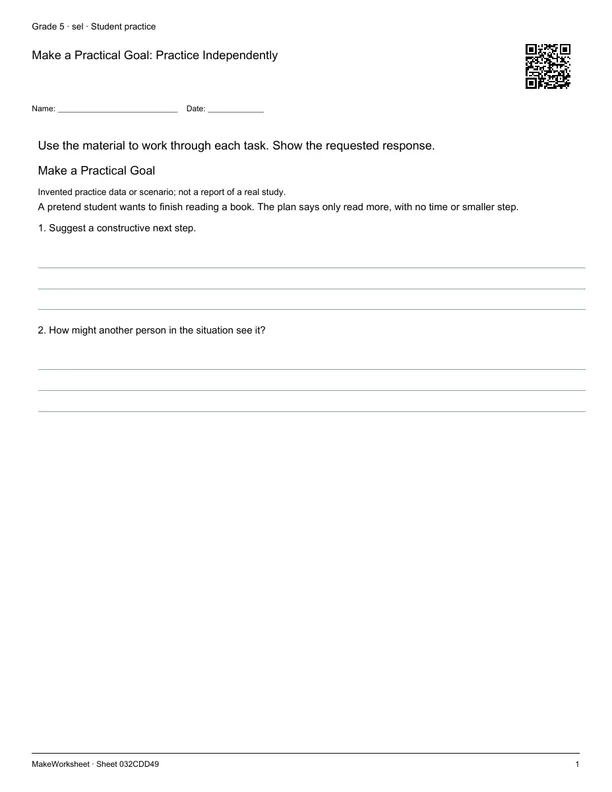 Make a Practical Goal: Practice Independently: first student practice page