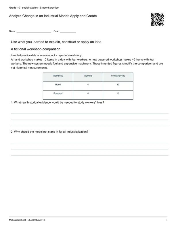 Analyze Change in an Industrial Model: Apply and Create: first student practice page