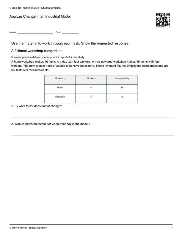 Analyze Change in an Industrial Model: first student practice page