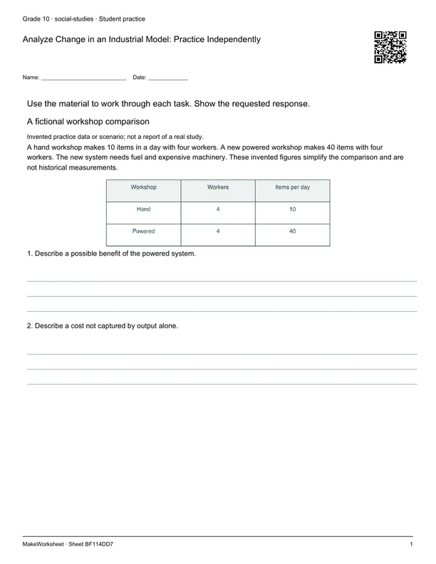 Analyze Change in an Industrial Model: Practice Independently: first student practice page