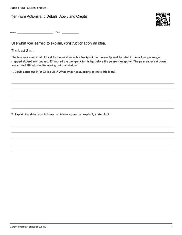 Infer From Actions and Details: Apply and Create: first student practice page