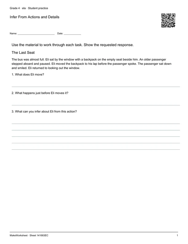 Infer From Actions and Details: first student practice page
