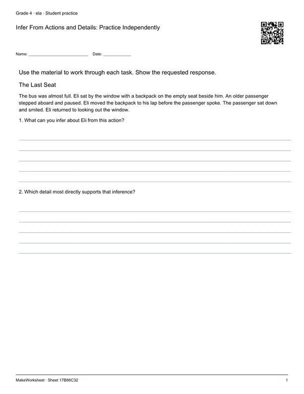 Infer From Actions and Details: Practice Independently: first student practice page