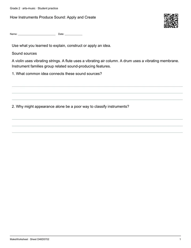How Instruments Produce Sound: Apply and Create: first student practice page