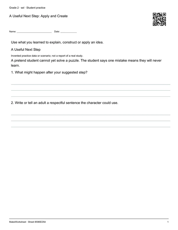 A Useful Next Step: Apply and Create: first student practice page