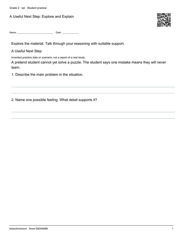 A Useful Next Step: Explore and Explain: first student practice page