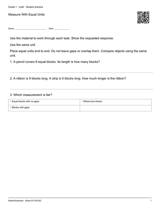 Measure With Equal Units: first student practice page