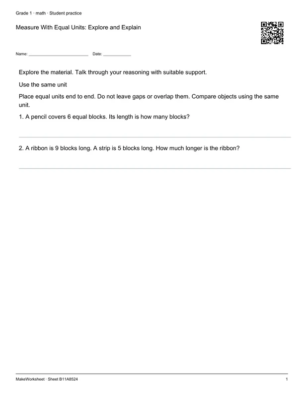 Measure With Equal Units: Explore and Explain: first student practice page