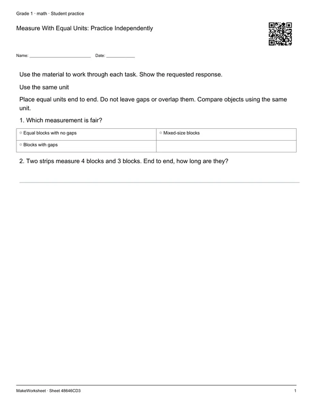 Measure With Equal Units: Practice Independently: first student practice page