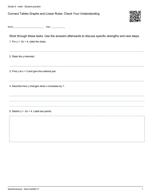 Connect Tables Graphs and Linear Rules: Check Your Understanding: first student practice page