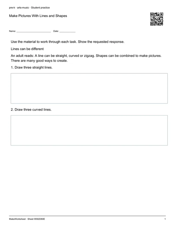 Make Pictures With Lines and Shapes: first student practice page